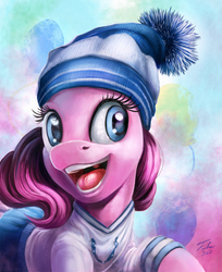 Size: 900x1105 | Tagged: safe, artist:tsitra360, pinkie pie, g4, american football, beanie, cute, diapinkes, female, hat, indianapolis colts, nfl, open mouth, solo, super bowl, super bowl xlix