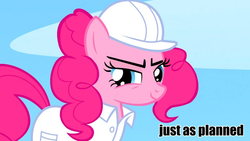 Size: 683x384 | Tagged: safe, pinkie pie, g4, female, image macro, just as planned, meme, solo