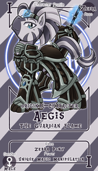 Size: 800x1399 | Tagged: safe, artist:vavacung, oc, oc only, oc:aegis, zebra, armor, commission, male, pactio card, solo, stallion