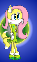 Size: 378x624 | Tagged: safe, artist:candythehedgebatcat9, fluttershy, fox, anthro, plantigrade anthro, g4, female, flutter-fox, solo, sonic the hedgehog (series), sonicified, species swap, style emulation