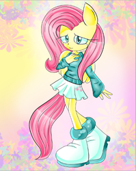 Size: 340x428 | Tagged: safe, artist:natik2004, fluttershy, anthro, plantigrade anthro, g4, female, solo, sonic the hedgehog (series), sonicified, style emulation