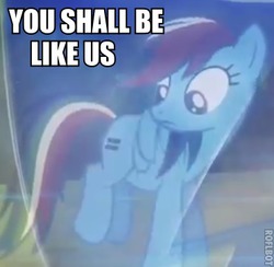 Size: 371x362 | Tagged: safe, edit, edited screencap, screencap, rainbow dash, pegasus, pony, g4, the cutie map, caption, doctor who, equal cutie mark, female, image macro, mare, meme, reference, roflbot, tomb of the cybermen