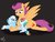 Size: 1024x768 | Tagged: safe, artist:pimpartist101, scootaloo, oc, oc:snow storm (pimpartist101), oc:sora (pimpartist101), pegasus, pony, g4, aunt and niece, auntie scootaloo, babysitting, female, filly, foal, foalsitter, mare, offspring, older, parent:rainbow dash, parent:soarin', parents:soarindash, simple background