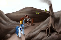Size: 1095x730 | Tagged: safe, artist:xormak, shining armor, oc, g4, armor, marching, mountain, tree, trunk