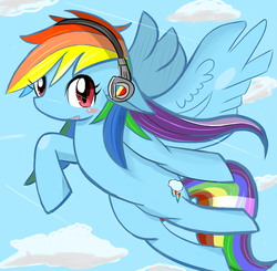 Size: 1836x1801 | Tagged: safe, artist:timorikawa, rainbow dash, g4, female, headphones, pixiv, solo