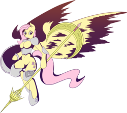 Size: 3249x2889 | Tagged: safe, artist:multiponi, fluttershy, anthro, semi-anthro, g4, arm hooves, barbie doll anatomy, bipedal, breasts, busty fluttershy, female, high res, solo, valkyrie