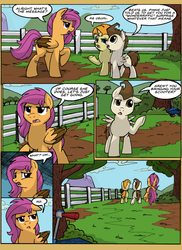 Size: 1024x1408 | Tagged: safe, artist:itstaylor-made, pound cake, pumpkin cake, scootaloo, comic:twilight's reign, g4, comic, older, scooter