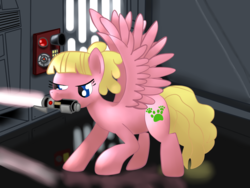 Size: 1024x768 | Tagged: safe, artist:aeonofdreams, oc, oc:sweetie bloom, crossover, death star, jedi, lightsaber, star wars