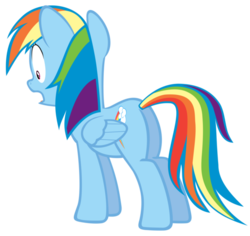 Size: 525x495 | Tagged: safe, artist:orangel8989, edit, rainbow dash, pegasus, pony, g4, blue body, blue coat, blue fur, blue pony, blue wings, butt, female, folded wings, magenta eyes, mare, multicolored hair, multicolored mane, multicolored tail, open mouth, plot, rainbow hair, rainbow tail, shocked, simple background, solo, tail, transparent background, vector, wings