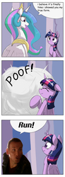 Size: 1024x2794 | Tagged: safe, artist:otakuap edit, princess celestia, twilight sparkle, alicorn, human, pony, g4, celestia's true form, character to character, christopher eccleston, comic, dialogue, doctor who, exploitable meme, female, irl, irl human, mare, meme, ninth doctor, photo, poof, speech bubble, transformation, twilight sparkle (alicorn)