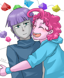 Size: 450x550 | Tagged: safe, artist:prk, maud pie, pinkie pie, equestria girls, g4, brothers, bubble berry, duo, equestria guys, male, maulder berry, pixiv, rule 63, smiling, when he smiles