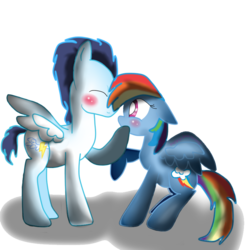 Size: 892x895 | Tagged: safe, artist:pinkiedashlover, rainbow dash, soarin', g4, backwards cutie mark, blushing, female, male, old cutie mark, ship:soarindash, shipping, straight