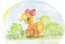 Size: 1070x721 | Tagged: safe, artist:scootiebloom, applejack, g4, female, solo, traditional art