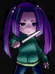 Size: 1403x1870 | Tagged: safe, artist:aisureimi, aria blaze, equestria girls, g4, female, knife, solo, younger