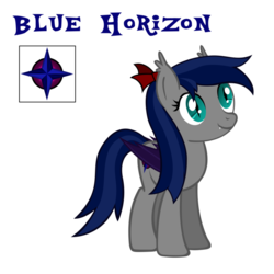 Size: 894x894 | Tagged: safe, artist:ask-bluehorizon, oc, oc only, oc:blue horizon, bat pony, pony, female, hair bow, mare, reference sheet, smiling, solo