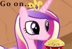 Size: 1026x699 | Tagged: safe, edit, princess cadance, g4, three's a crowd, faic, popcorn, princess of love, reaction image, shipper on deck, solo