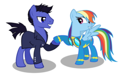 Size: 2880x1800 | Tagged: safe, artist:nonamepaper, rainbow dash, pegasus, pony, g4, crossover, doctor who, female, flirting, jack harkness, male, mare, simple background, spread wings, straight, torchwood, transparent background, wings, wonderbolts uniform