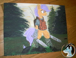 Size: 3135x2392 | Tagged: safe, artist:marcoon1305, artist:ncmares, scootaloo, g4, female, high res, solo, sword