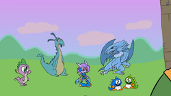Size: 1920x1080 | Tagged: safe, spike, dragon, g4, blue-eyes white dragon, bob, bobblun, bobby, bub, bubble bobble, bubblun, bubby, crossover, derp, freedom planet, lilac, lore, pony reference, sash lilac, taito, the reluctant dragon, yu-gi-oh!