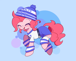 Size: 900x720 | Tagged: safe, artist:joyfulinsanity, pinkie pie, earth pony, pony, g4, american football, clothes, cute, eyes closed, female, hat, indianapolis colts, nfl, open mouth, solo, super bowl, super bowl xlix, sweatband