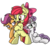 Size: 2000x2000 | Tagged: safe, artist:dfectivedvice, artist:pananovich, apple bloom, scootaloo, sweetie belle, earth pony, pegasus, pony, unicorn, g4, belly button, bipedal, bow, carrying, cutie mark crusaders, female, high res, holding a pony, hoof on belly, lip bite, open mouth, simple background, sitting, transparent background, trio, trio female