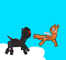 Size: 1040x944 | Tagged: safe, artist:ssjmutalisk22, original species, plane pony, pony, spaceship ponies, b-1c amphibian, cloud, plane, ponified, r-13a cerberus, r-type