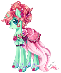 Size: 877x1053 | Tagged: safe, artist:twitchy-fox, oc, oc only, oc:spring, pony, unicorn, clothes, commission, dress, female, mare