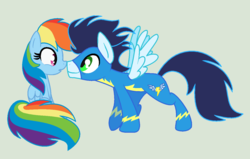 Size: 1310x834 | Tagged: safe, artist:sapphireartemis, rainbow dash, soarin', g4, female, male, ship:soarindash, shipping, straight, wonderbolts uniform