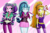 Size: 1830x1214 | Tagged: safe, artist:riouku, adagio dazzle, aria blaze, sonata dusk, equestria girls, g4, my little pony equestria girls: rainbow rocks, adagio dazzle is not amused, alternate hairstyle, aria blaze is not amused, blushing, curling iron, cute, drill hair, flat iron, high ponytail, long hair, pigtails, ponytail, princess curls, sonatabetes, the dazzlings, twintails, unamused