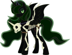 Size: 4889x3778 | Tagged: safe, artist:geekladd, oc, oc only, oc:nightseer, alicorn, pony, fallout equestria, alicorn oc, artificial alicorn, blank flank, bone, fanfic, fanfic art, female, green alicorn (fo:e), hooves, horn, jewelry, luna's skeleton, luna's tiara, mare, regalia, simple background, skeleton, solo, spread wings, tiara, transparent background, wearing bones, wings