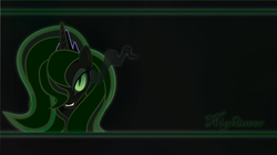 Size: 2463x1379 | Tagged: safe, artist:geekladd, oc, oc only, oc:nightseer, alicorn, pony, fallout equestria, alicorn oc, artificial alicorn, fanfic, fanfic art, female, green alicorn (fo:e), grin, horn, jewelry, looking at you, mare, regalia, smiling, solo, tiara, wallpaper