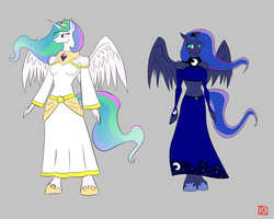 Size: 2500x2000 | Tagged: safe, artist:lordvader914, princess celestia, princess luna, anthro, unguligrade anthro, g4, clothes, dress, high res, simple background