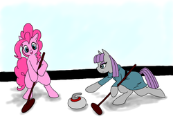 Size: 800x600 | Tagged: safe, artist:celestialsapphire, maud pie, pinkie pie, g4, broom, curling