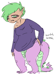 Size: 1081x1451 | Tagged: safe, artist:nobody, oc, oc only, oc:thistle, satyr, butt scratch, offspring, parent:spike, solo