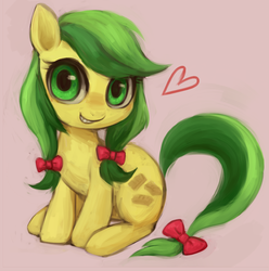 Size: 555x560 | Tagged: safe, artist:kei05, apple fritter, earth pony, pony, g4, apple family member, cute, female, fritterbetes, heart, looking at you, mare, solo