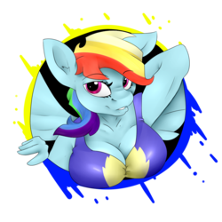 Size: 1000x1000 | Tagged: safe, artist:nexusmod, rainbow dash, anthro, g4, armpits, breast rest, breasts, busty rainbow dash, female, solo