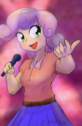 Size: 652x1000 | Tagged: safe, artist:empyu, sweetie belle, human, g4, 30 minute art challenge, adult, female, humanized, microphone, solo