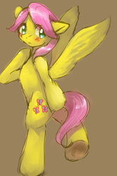 Size: 1272x1920 | Tagged: safe, artist:yajima, fluttershy, pony, g4, bipedal, butterscotch, rule 63, solo