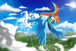 Size: 3240x2160 | Tagged: safe, artist:alskylark, rainbow dash, g4, cloud, cloud busting, cloudy, female, high res, solo