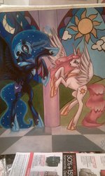 Size: 600x1002 | Tagged: safe, artist:rizcifra, nightmare moon, princess celestia, g4, traditional art