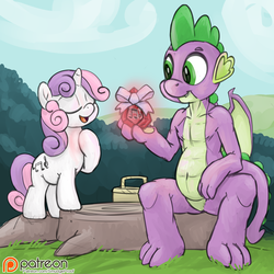 Size: 1800x1800 | Tagged: safe, artist:smudge proof, spike, sweetie belle, g4, alternate cutie mark, cutie mark, date, female, gem, male, older, patreon, patreon logo, ship:spikebelle, shipping, singing, sketch, straight, teenager, winged spike, wings