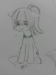 Size: 960x1280 | Tagged: safe, artist:maesawa, sonata dusk, g4, crying, monochrome, ponified, traditional art