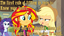 Size: 1280x720 | Tagged: safe, applejack, rarity, sunset shimmer, equestria girls, g4, my little pony equestria girls: rainbow rocks, buffy the vampire slayer, cards against equestria girls, image macro, meme