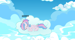 Size: 1024x552 | Tagged: safe, artist:pilot231, oc, oc only, oc:orient duetta wonder, cloud, cloudy, sky, sleeping, solo, zzz