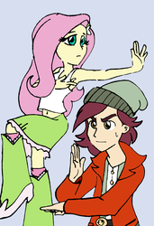 Size: 1534x2240 | Tagged: safe, artist:cape, fluttershy, normal norman, equestria girls, g4, background human, colored, lineart