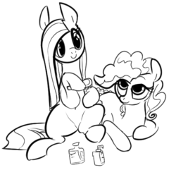 Size: 486x468 | Tagged: safe, artist:dotkwa, maud pie, pinkie pie, g4, alternate hairstyle, grayscale, monochrome