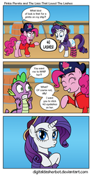 Size: 800x1515 | Tagged: safe, artist:digitaldasherbot, pinkie pie, rarity, spike, g4, bicorne, clothes, comic, duckface, eyelashes, hat, pinkie pirate, pirate, pirate pinkie pie, pun, ship, socks