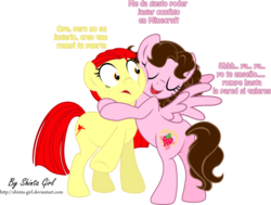 Size: 1024x776 | Tagged: safe, artist:shinta-girl, oc, oc only, oc:shinta pony, couple, friend, hug, spanish