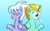 Size: 1485x935 | Tagged: safe, artist:bluemeganium, cloudchaser, lightning dust, pegasus, pony, g4, cute, cutechaser, duo, duo female, dustabetes, female, food, friendship, happy, ice cream, mare, sea salt ice cream, smiling