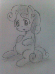 Size: 960x1280 | Tagged: artist needed, source needed, safe, sweetie belle, pony, unicorn, g4, blushing, female, filly, monochrome, preggy belle, pregnant, pregnant foal, sketch, solo, traditional art